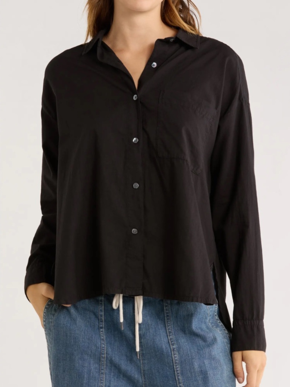 James Perse Black Relaxed Button-Down Cotton Shirt Basics Layering Minimalist